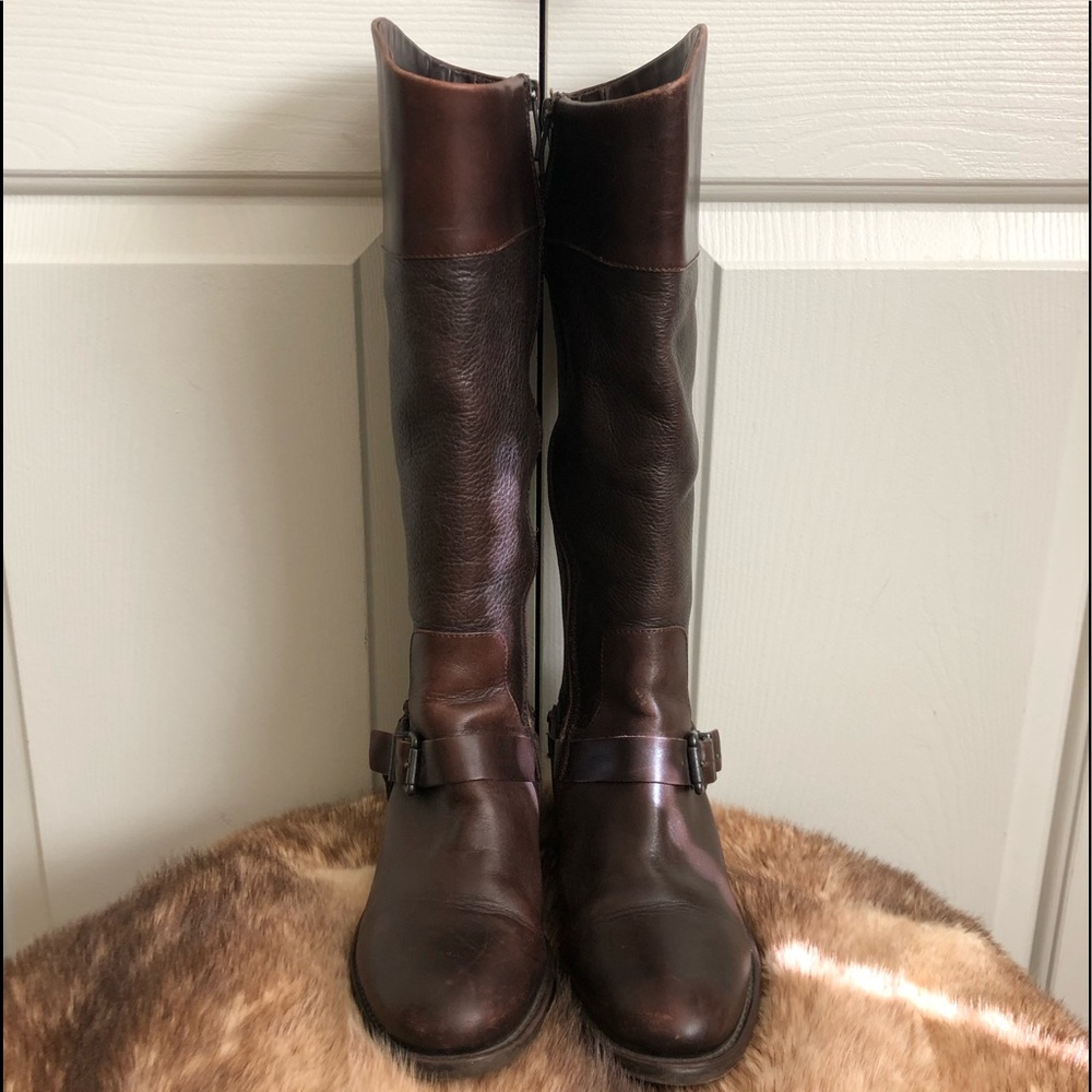 Vince Camuto Riders Adjustable Buckle Tall Leather Boots Brown Size 7.5 M